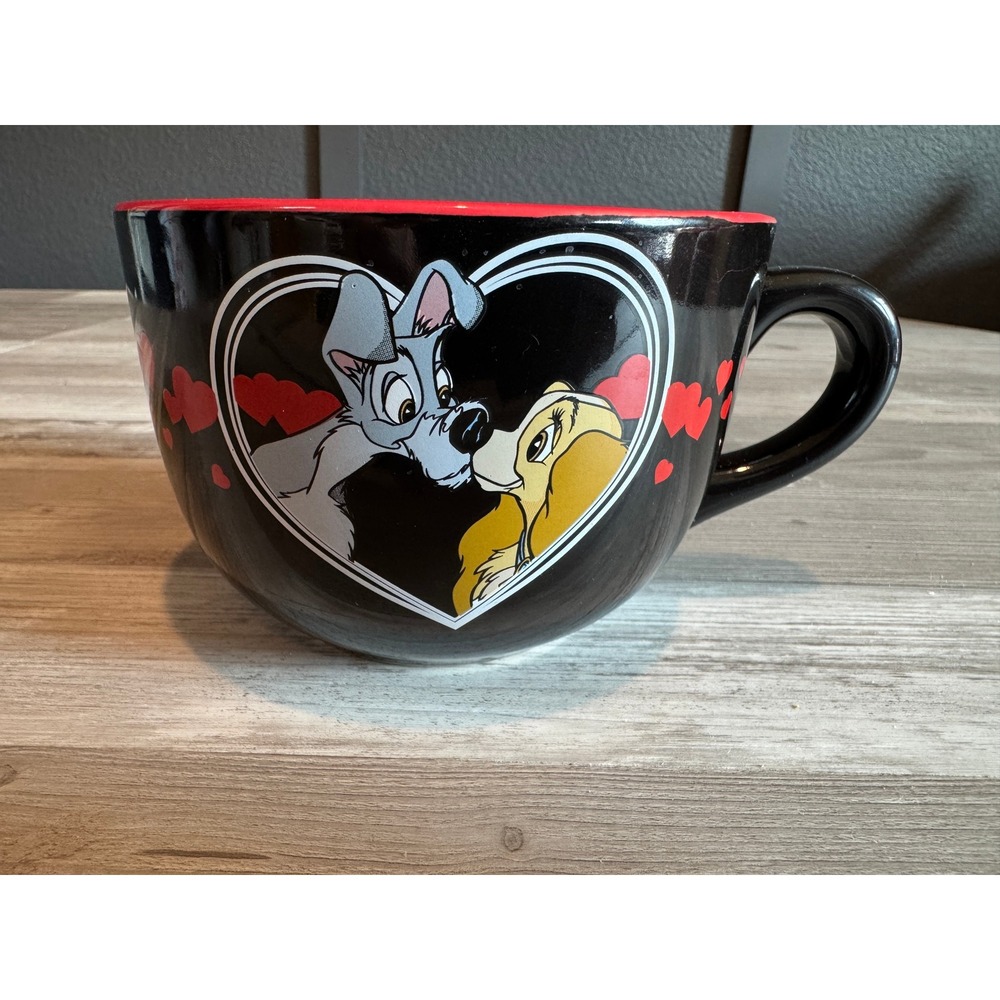 Disney Lady and the Tramp LOVE Oversized Black Red Ceramic Coffee Mug